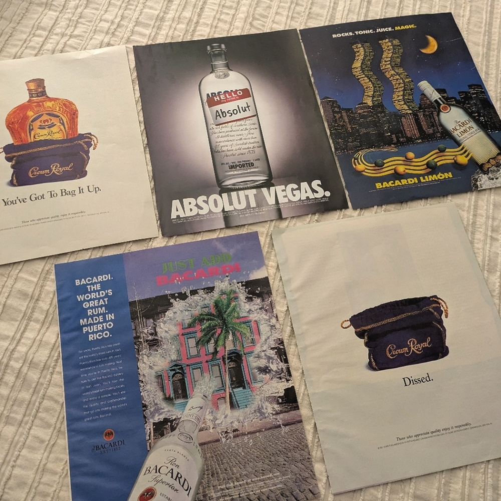Lot of 5 Vintage 90s Various Alcohol Advertisements